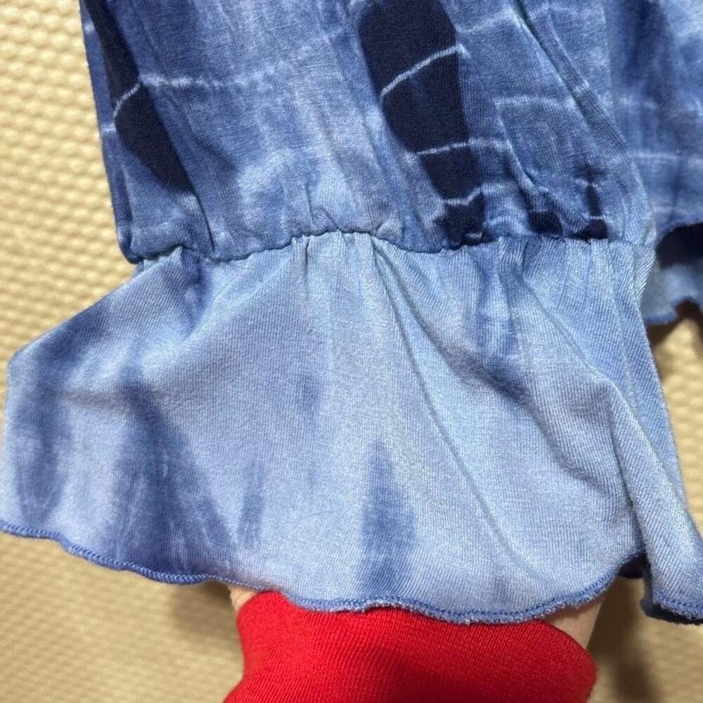 Boston Proper Women's Tie Dye Ruffle Collar Tie Neck Flowy Tunic Size Medium - Picture 2 of 9